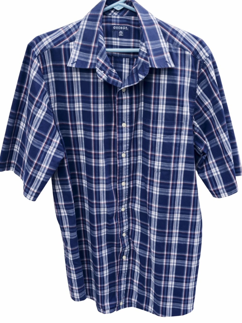 George Men's Navy Plaid Short Sleeve Button-Up Shirt